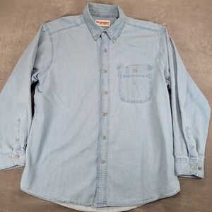 Wrangler Rugged‎ Wear Vintage Long Sleeve Denim Shirt Men's 2XL Cowboy